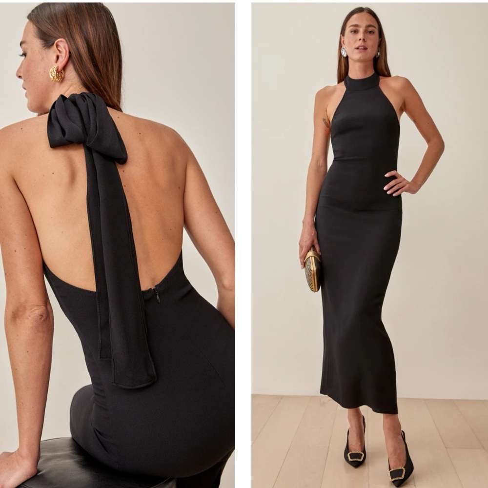 Reformation NWT 2 Filippa Black Halter Gown Maxi Dress